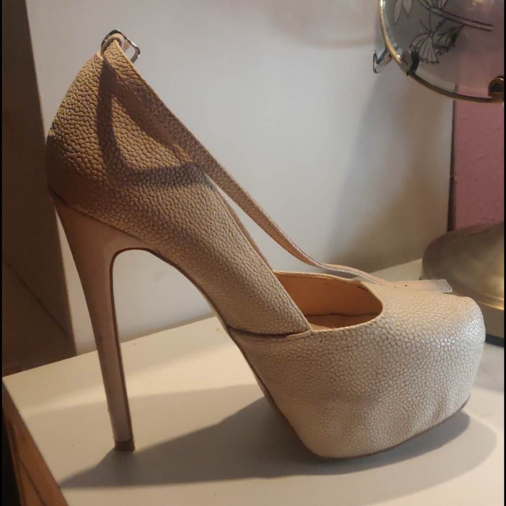 White platform heels